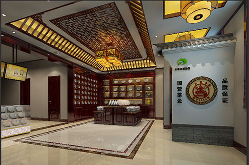 利津古朴典雅的中式茶叶店大堂设计效果图